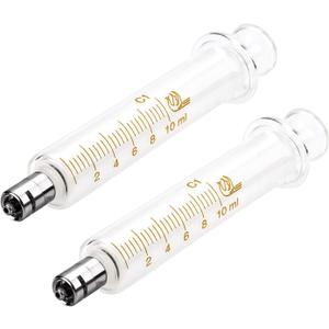 2Pack 10ml/cc Glass Syringe With Metal Luer Lock and Caps for Liquid, Borosilicate Glass Syringe for Oil or Glue Applicator,No Needle