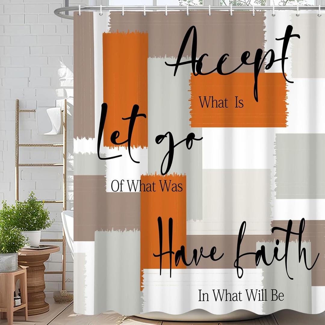 Modern Geometric Orange Gray Shower Curtain Abstract Hippie Art Printed Bath Curtain Waterproof Washable Fabric Bathroom Bathtub Decor Shower Curtain Set with Hooks 72x72 Inch