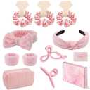 Spa Headband and Wristband Set Top Knotted Headbands Big Hair Claw Clips Butterfly Hair Accessories Satin Silk Scrunchies Quilted Makeup Bag Blank Cards Gift Box Gifts for Women and Teen Girl Gifts