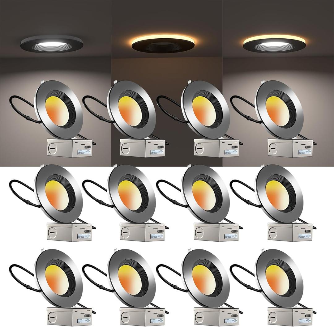 Lightdot 6in LED Recessed Light with Night Light, 12W=100W 1200LM Soft Sleep-Helpness Lighting 6 inch, 3000K/4000K/5000K Selectable Can Lights 2200K 3 Modes Optional-12Pack, LRC-17-6IN-12PB (12 Pack, NightLight Black)