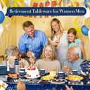 Funnymoom 452 Pcs Retirement Party Decorations Supplies Set Include Blue Gold Retirement Paper Plates Napkins Cups Tablecloth Cutlery Straws for Men Women Say Goodbye Party