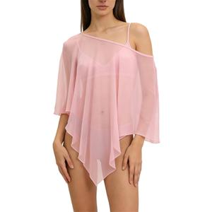 Miqil Women Sexy Off the Shoulder Sheer Mesh Shawl Poncho Boho See Through Lightweight Flowy Bolero Summer Beach Cover Ups One Size