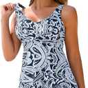 ANFILIA Womens Tankini Top Twist V Neck Bathing Suit Top Flowy Padded Swimsuit Top Swim Tank Top Only Size XL