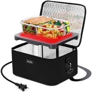 Aotto Portable Oven Electric Lunch Box Food Heater - 80W Heated Lunch Box Food Warmer for Adults, Work, Travel, Home Kitchen - Cook, Reheat, and Keep Warm (Black) 110V/120V