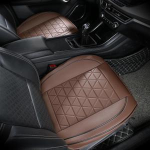 Leather Front Car Seat Cover - Bottom Car Seat Covers Fully Wrapped, Non-Slip, Luxury Appearance and Comfort, Fits Most Vehicles, 2 Pack, Brown