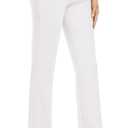 iChosy Women's Stretchy Straight Leg Dress Work Pants Business Office Casual Slacks with Pockets, White, Size 8 Regular