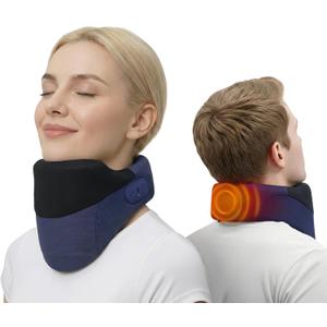 Yunari Cordless Neck Brace for Cervical Spine Posture Correction and Support, Patented Traction Device with Intelligent Adjust and Hot Compress, Neck Brace for Men and Women, Navy Blue, Medium