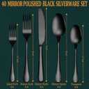 40 Pcs Black Silverware Set, Stainless Steel Flatware Set for 8, Food-Grade Cutlery Set, Mirror Polished Tableware Eating Utensils Set for Home Kitchen, Include Knife Fork Spoon Set, Dishwasher Safe