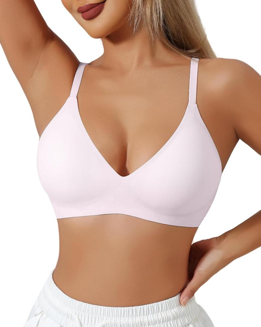Deep V Neck Wirefree Bra for Women Seamless Bralette Soft Sleeping Wireless Push Up Bras for Women Lavender S (S)