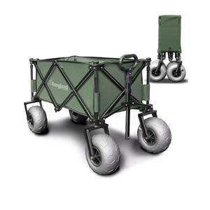 Beach Wagon with Big Wheels for Sand - All Terrain Steel Frame Utility Cart with 9" Pneumatic Tires, Collapsible Folding Design (Sand Warrior RX800 Green)