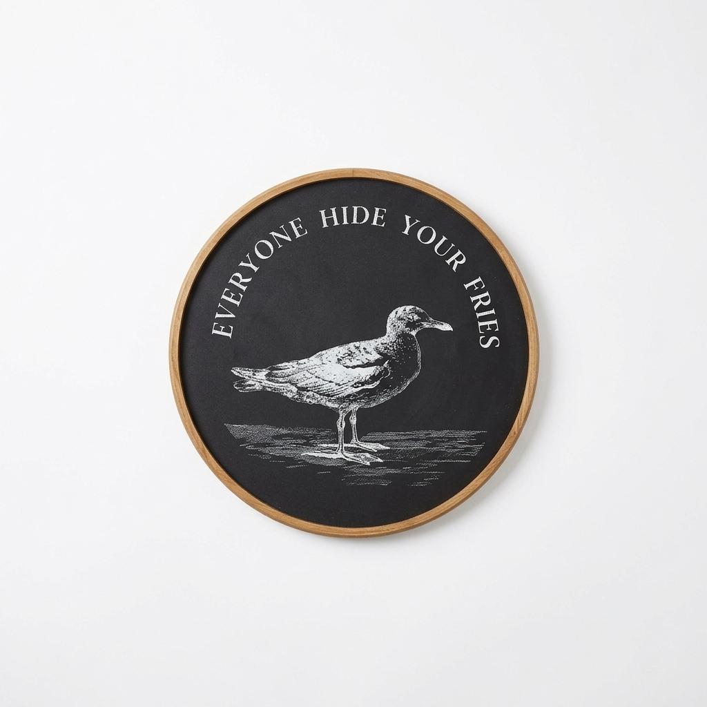 GWFSJYU Funny Seagull Framed Wall Art, Seagull Wall Decor, Vintage Beach Coastal Round Canvas Prints Wall Art, Modern Sea Bird Wall Hanging Decor for Bedroom Bathroom Living Room, 10”x10”in