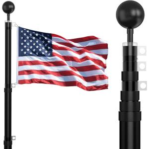25FT Telescoping Flag Pole Kit, Extra Thick Heavy Duty 14 Gauge Aluminum Telescopic Flagpole, Inground with 3x5 American Flag, for Residential or Commercial (Black)
