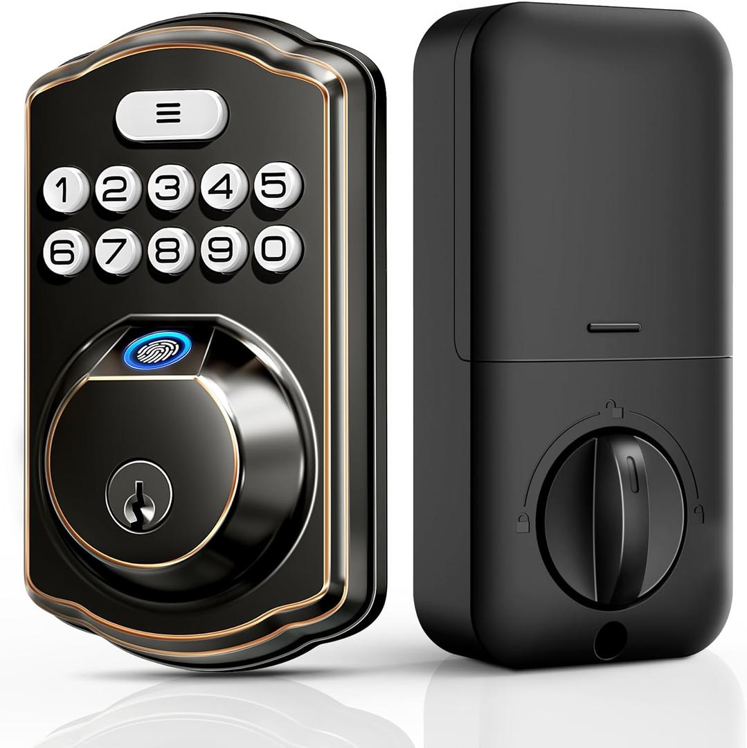 Veise Fingerprint Door Lock, Keyless Entry, Auto Lock, Electronic Keypad Deadbolt for Front Door, Biometric, Anti-Peeking Password, Easy Install, Oil Rubbed Bronze