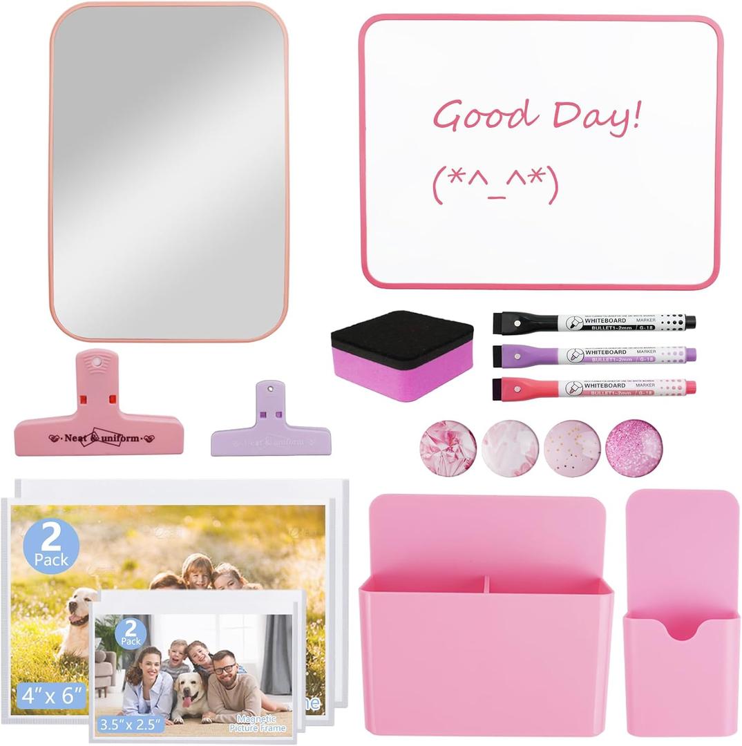 18Pcs Locker Accessories, Pink Locker Decoration for Girls, Back to School Essentials Magnetic Locker Organizer, Mirror, Whiteboard, Pen Holder, Magnetic Picture Frame and Magnets
