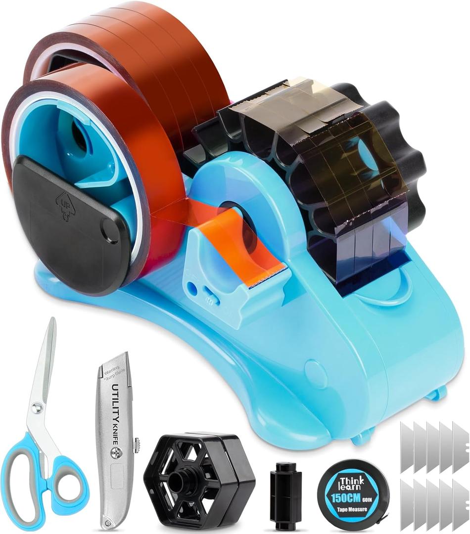 Blue Heat Tape Dispenser Sublimation - Heat Transfer Tape Dispenser with Cutting Tools, 1 '' & 3'' Core, Multi-Roll Cut Tape Dispenser for Crafting, PreCut 1.4'' Pieces