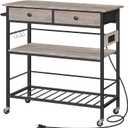 HOOBRO Kitchen Island with Storage, Rolling Island Cart for Kitchen with 2 Drawers & Outlet, 3 Tier Coffee Station and Microwave Stand, Kitchen Island Table for Home, Greige BG08UZD01, 18.9"L x 35.4"W x 37.8"H