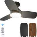 Amico Ceiling Fans with Lights, 30 inch Low Profile Ceiling fan with Light and Remote Control, Flush Mount, Reversible, 3CCT, Dimmable, Noiseless, Black Ceiling Fan for Bedroom, Indoor/Outdoor Use