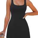 Caracilia Women Tennis Dress with Built in Shorts Summer 2026 Square Neck Sleeveless Athletic Golf Mini Dress Workout Outfits Black (Black, M)