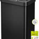 EKO Mirage-T 50 Liter / 13.2 Gallon Touchless Rectangular Motion Sensor Trash Can, Brushed Stainless Steel Finish (Matte Black)