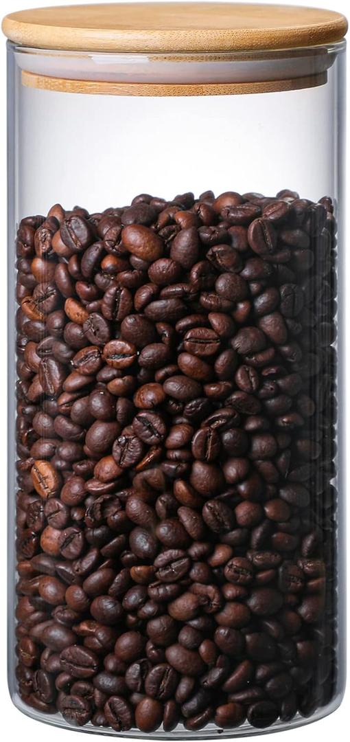 MOLFUJ 1200 ML / 40 FL Oz Glass Storage Container with Wood Lid, Stackable Clear Decorative Organizer Bottle Canister Pantry Jar with Air Tight Wooden Lid for Food, Coffee, Candy, Sugar, Salt, Tea