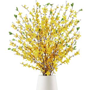 Giegxin 45 Inch Artificial Yellow Forsythia Flowers Branches Fake Spring Forsythia Long Stem 3 Pcs Silk Orchids Flowers for Vase Floral Arrangement Wedding Party Spring Home Decoration