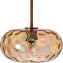 Large Glass Pendant Lighting, Hammered Lampshade Chandelier with Height Adjustable Hanging Rods, Brass Gold Chandelier for Dining Living Room Kitchen Island (Colorful Deep Amber, 11 Inch)