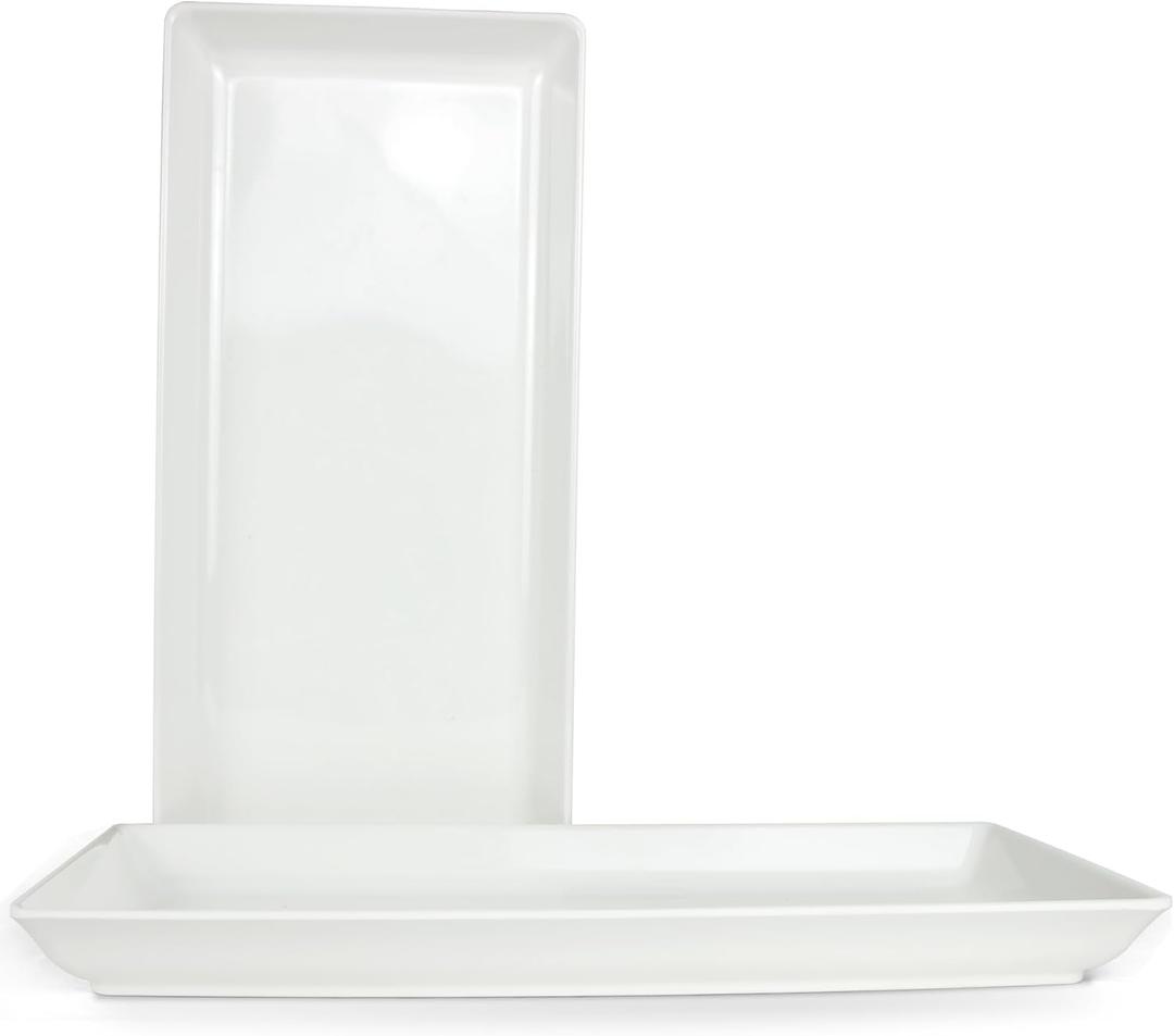 Long Melemine Serving Tray, 17.3x8x1.5 in Serving Platters and Trays for Appetizer, Charcuterie, Bread, Fruit, Dessert, Set of 2, White