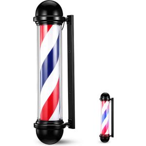 Woanger 27'' Barber Pole Light Red White Blue Stripes with LED Lights Barber Rotating Light Sign Waterproof Wall-mounted Lamp for Salon, 27.56 x 8.27 x 5.91 inches