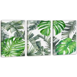 EAHunt Tropical Leaves Canvas Wall Art, Green Palm and Monstera Print,Nature Picture Plant Poster Botanical Wall Decor for Livingroom Modern Home Decor 12"x16"x3 Piece Set