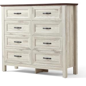 LINSY HOME Dresser for Bedroom with 8 Drawers, Updated Wide Chest of Drawers, Modern Farmhouse Bedroom Tall Dresser with Storage Organizer, Wooden Dressers for Living Room, Beige (15.7"D x 47.3"W x 42.2"H (8 Drawers))