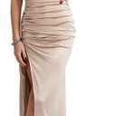 Womens Elegant Ruched Maxi Dress Spaghetti Strap Bodycon Party Dress with Slit & Open Back, XS
