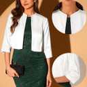 Allegra K Satin Cardigan for Women's Open Front Elegant Formal 3/4 Sleeve Bolero Shrug Jacket (White, XS)