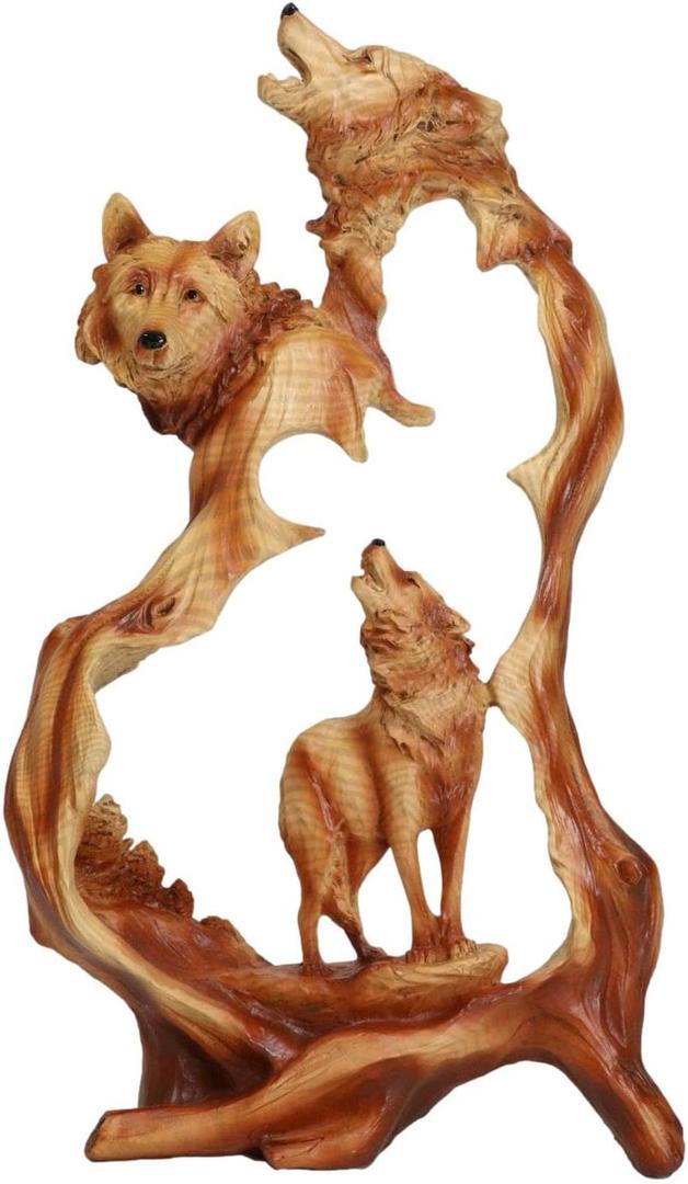 Ebros Gift Large Nature Rustic Faux Wood Carving Wildlife Woodlands Scene Howling Wolf Bust with Wolf Pack Family On Rocky Landscape Figurine Artistic 3D Cutout Animal Spirit Wolves