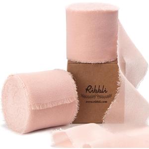 Ribbli Blush Pink Chiffon Ribbon 2 Inch x 20 Yard Handmade Fringe Chiffon Silk Ribbon for Gifts, Wedding Invitations, Bridal Bouquets, Flower Arrangement