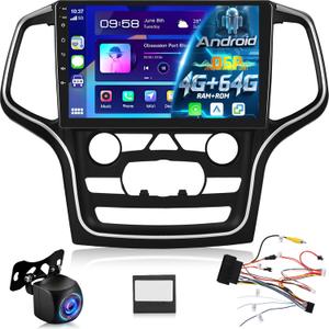 [4+64G] Upgrade Radio for Jeep Grand Cherokee 2014-2020: 10 inch IPS Touchscreen Android Radio - Wireless Carplay and Android Auto, Custom Homepage, DSP/EQ, 5G/WiFi, SWC + Rearview Camera + Canbus