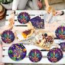 CC HOME Mardi Gras Birthday Paper Plates Napkins Purple Mask Disposable Tableware Set Party Supplies Carnival Theme Dinnerware Serves 24 Guests for Audlts Kids Girls Baby Shower Birthday 88PCS