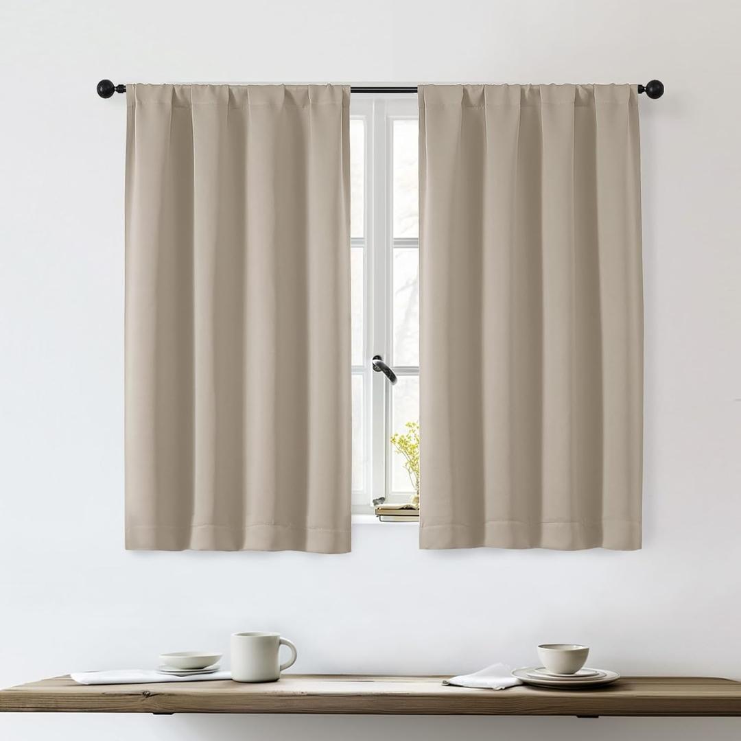 OWENIE Sally Short Blackout Curtains for Bedroom Living Room 45 Inch Length 2 Panels Set, Solid Thermal Insulated Energy Saving Window Treatment Curtains Drapes, Biscotti Beige, W40 x L45