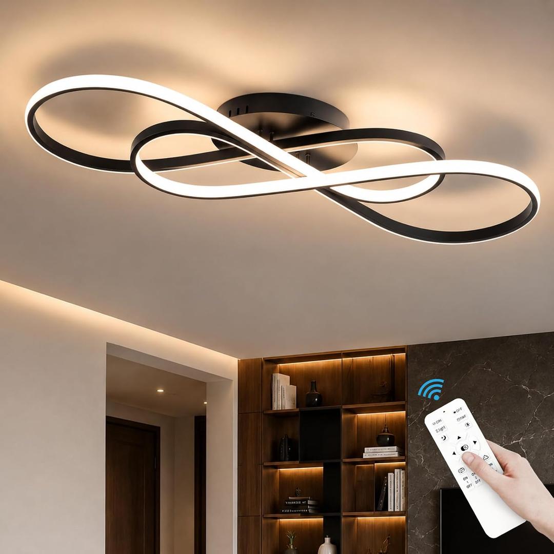 Modern LED Ceiling Light 31.5" Dimmable Ceiling Light with Remote & APP Control, 3000K-6000K Flush Mount Ceiling Lamp for Kitchen Living Room Bedroom (Black)