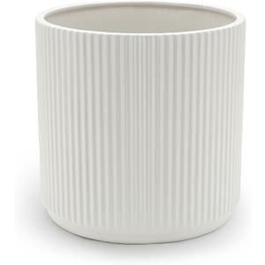 Amazon Basics Fluted Ceramic Round Planter with Drainage Hole, Indoor Outdoor Flower Pot, 10-inch, White