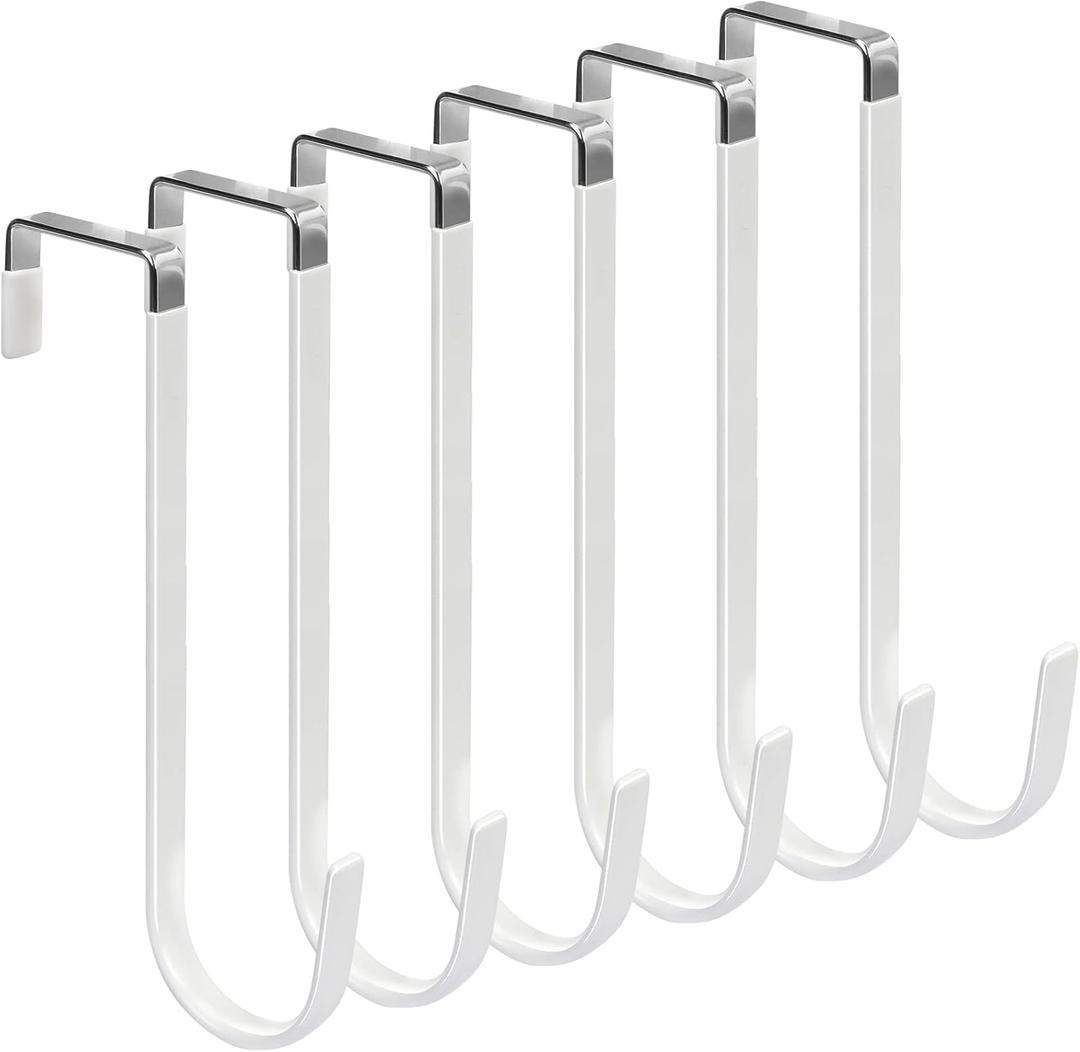 FYY Over The Door Hooks, 6 Pack Upgraded Long Door Hangers Hooks with Rubber Prevent Scratches Heavy Duty Organizer Hooks for Hanging Clothes, Towels, Hats, Coats, Bags White