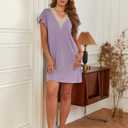 Ekouaer Nightgowns for Women Flare Short Sleeve Sleepshirt Guipure Lace V Neck Sleepwear Soft Pj Dress Night Shirt S-3XL (L)