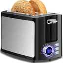 Toaster 2 Slice Wide Slot Toaster Best Rated Prime Displav Smart Toasters with LCD Digital Countdown Timer and Bagel/Defrost/Cancel/Reheat Function