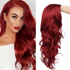 Red Wigs Long Curly Wavy Wigs for Women Side Part Natural Looking Cosplay Halloween Synthetic Fiber Wig (Red)
