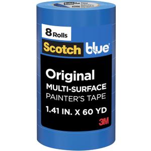 Scotch Painter's Tape Original Multi-Surface Painter's Tape, 1.41 Inches x 60 Yards, 8 Rolls, Blue, Tape Protects Surfaces and Removes Easily, Multi-Surface Painting Tape for Indoor and Outdoor Use