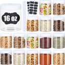 Plastic Jars with Lids, 16 oz Plastic Containers with Lids Clear Airtight Container Storage Jar Mason Jars for Dry Food Peanut Butter Honey Jam Cosmetics, Pack of 16 (16 PCS White Lids)