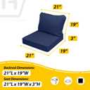 AAAAAcessories Outdoor Seat Cushions for Chairs, Fade-Resistant, Waterproof Patio Furniture Replacement Cushions, 21" x 19" x 3" + 21" x 19", Navy Blue