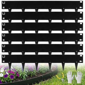 20FT Black Landscape Edging Galvanized Steel (6-Pack) 40" x 8" Flower Bed for Garden Borders with Gloves &Tools, Thickness 1.8mm Metal Edging for Garden Design, Yard, Tree Rings, Pathway