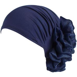 Women Flower Elastic Turban Beanie Head Scarf wrap Chemo Cap hat for Cancer Patient (One Size, Navy)