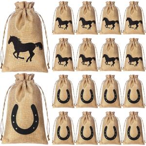 Vincreem 16 Pieces Western Horse Gift Bags Cowboy Party Favor Bags with Drawstring Reusable Treat Goodie Candy Sackpacks Horsehead and Horseshoe Pattern for Cowboy Birthday Party Favor(6x8 Inch)