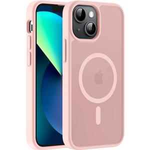 Hualele Magnetic for iPhone 14 Case & iPhone 13 Case,Compatible with MagSafe, Military Grade Dropproof Translucent Matte Hard Back Soft Edge Slim Phone Case iPhone 13/14, Light Pink